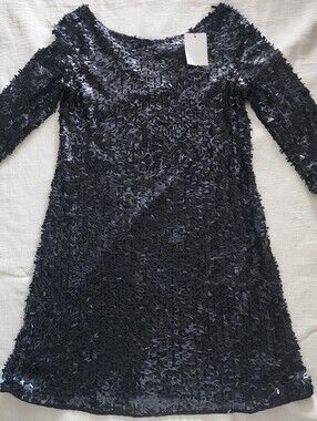 NWT Axara Paris Black Sequin Long Sleeve Cocktail Party Dress - Size S